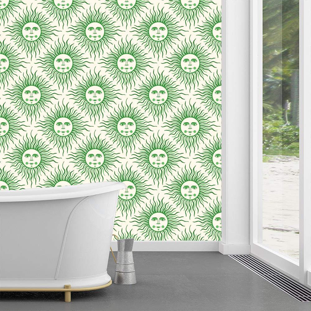 Vintage Sun with face Welcoming you Forest Green