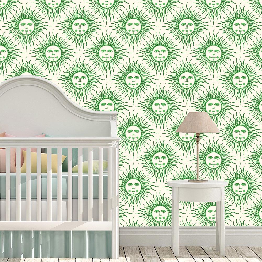 Vintage Sun with face Welcoming you Forest Green