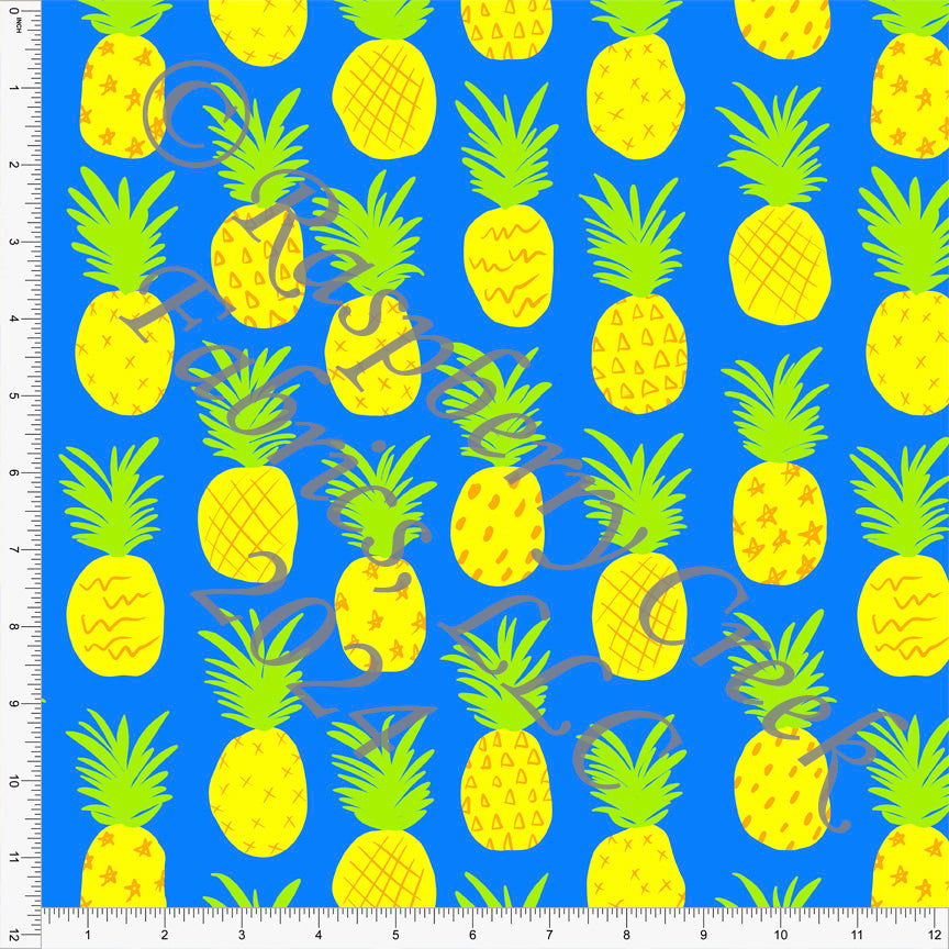 Bright Blue Green and Neon Yellow Pineapple Print Fabric, Bright by Brittney Laidlaw for Club Fabrics