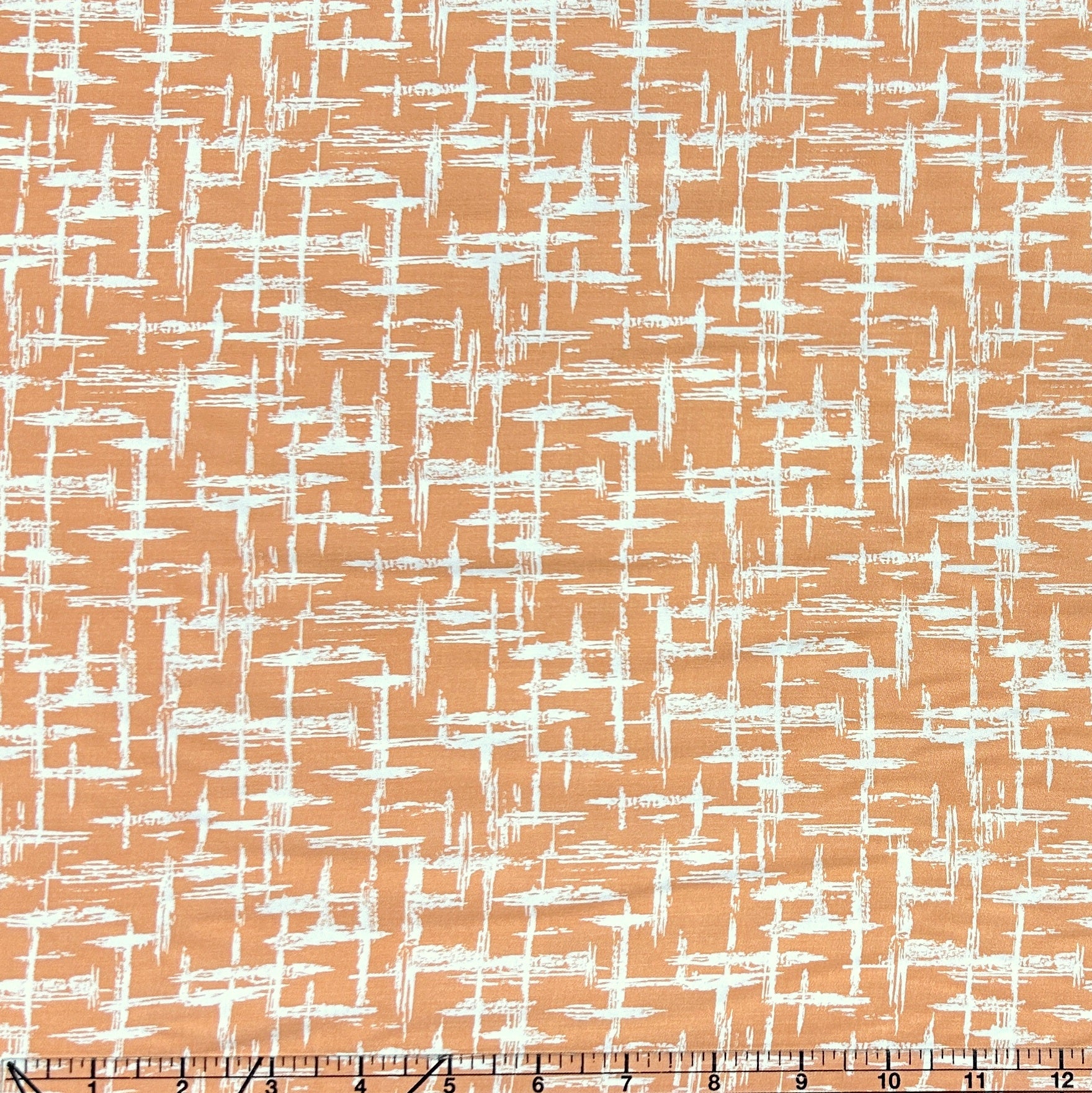 Peach and White Abstract Geometric Crosshatch Rayon Lawn