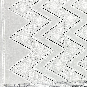 White Zigzag Stripe Border Edge Embroidered Eyelet, Woven 100% Cotton