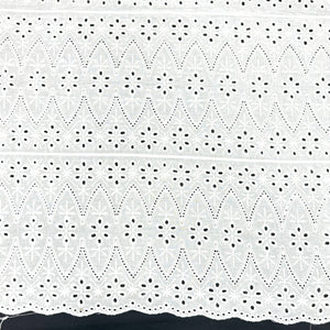 White Diamond Stripe Scallop Edge Embroidered Eyelet, Woven 100% Cotton