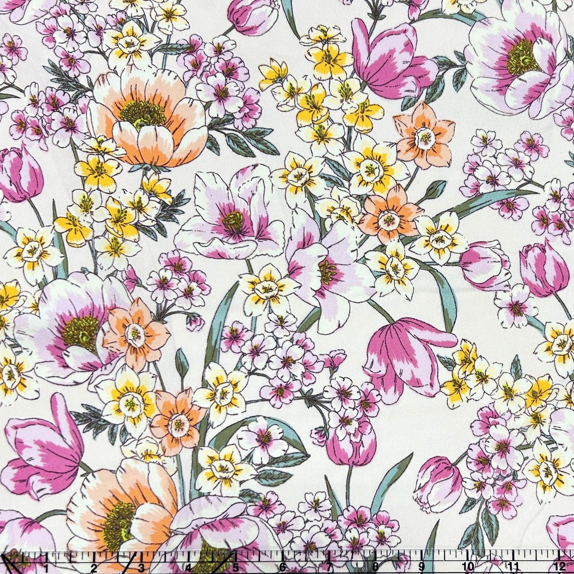 Pale Pink Light Magenta Green Yellow and Peach Floral Air Flow Fabric