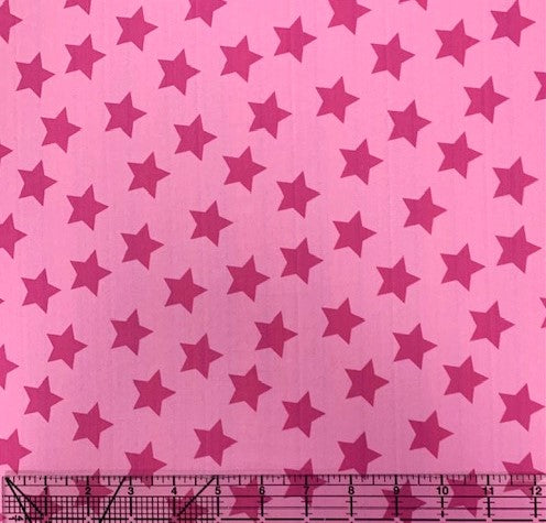 ***FLAWED Tonal Magenta Stars On Lightweight Double Brushed Polyester***