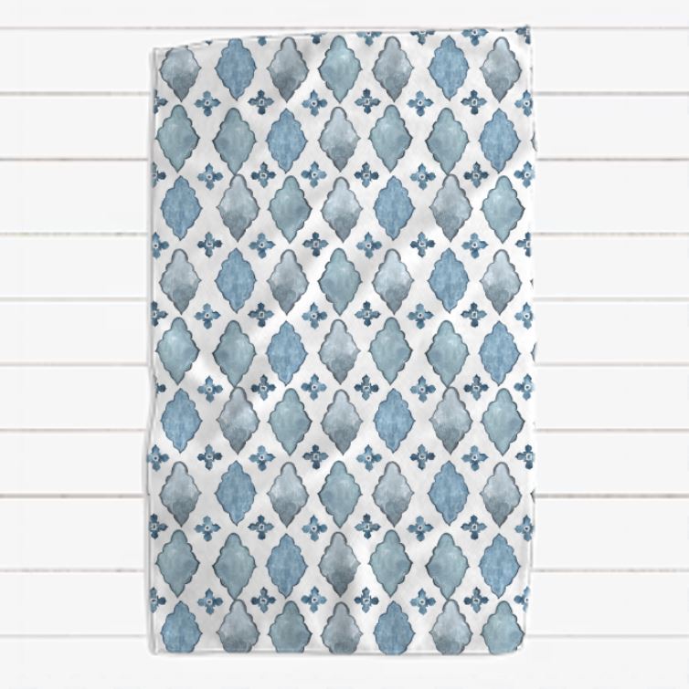 Tonal Indigo Blue Diamond Geometric Waffle Towel