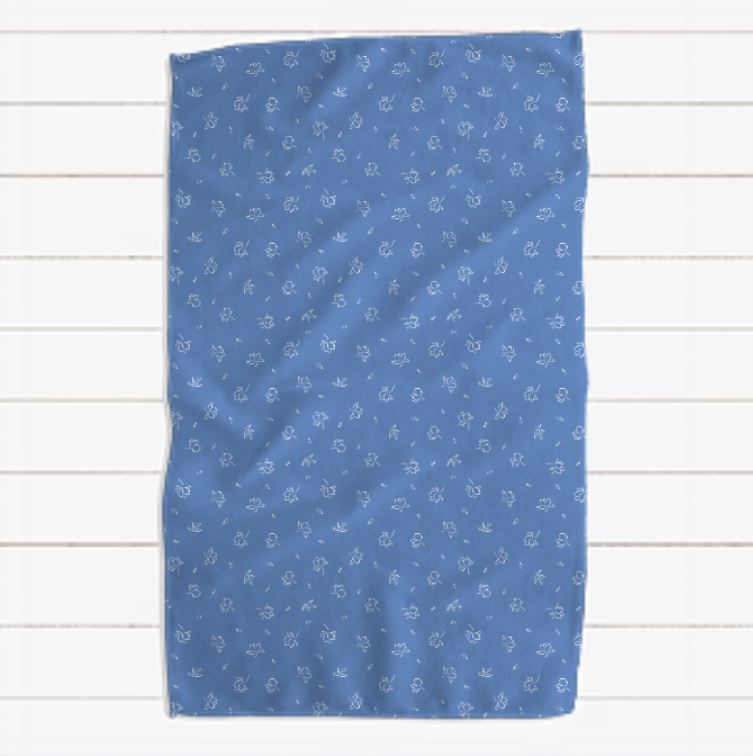 Deep Periwinkle and White Line Drawn Floral Waffle Towel