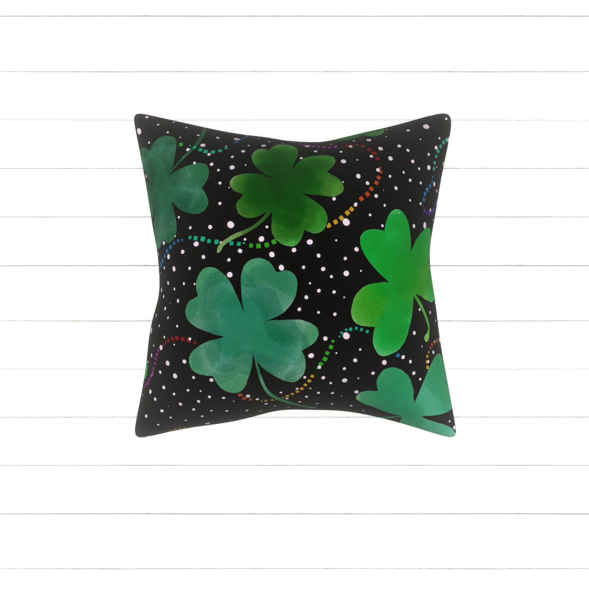 black, st. Patricks day, clovers, shamrocks, green, dots, rainbow Fabric, Raspberry Creek Fabrics