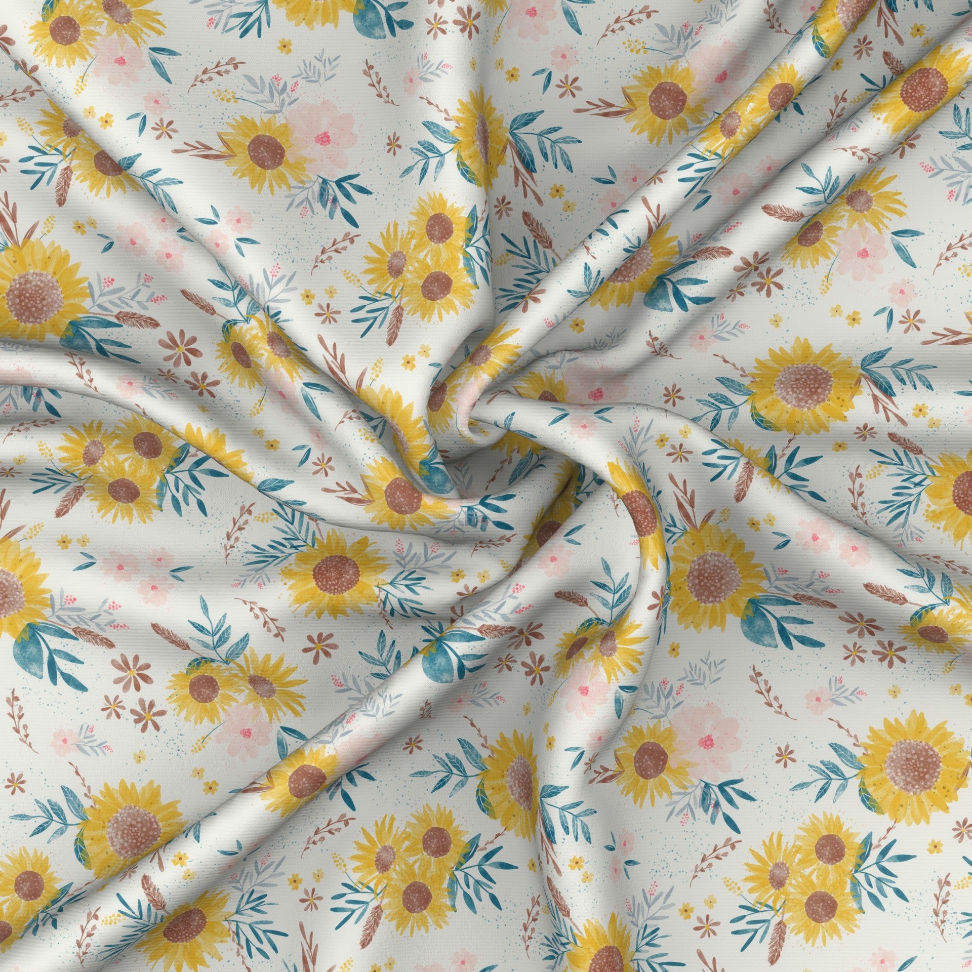 Watercolor Sunflowers on Beige | Sunflower Fields Forever by Kim Henrie Fabric, Raspberry Creek Fabrics