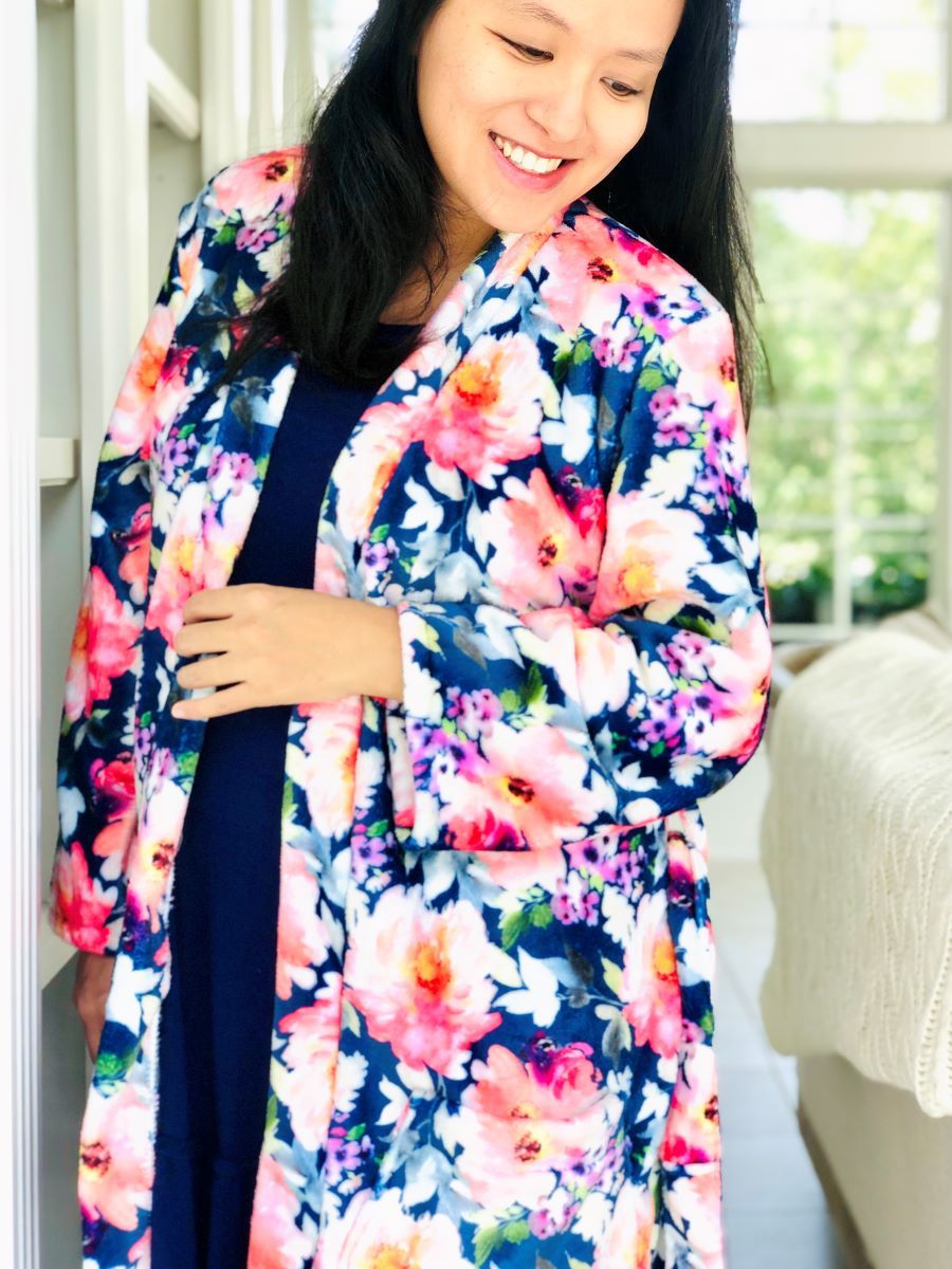 Floral CLUB print Minky Robe with Chloe of No Idle Hands