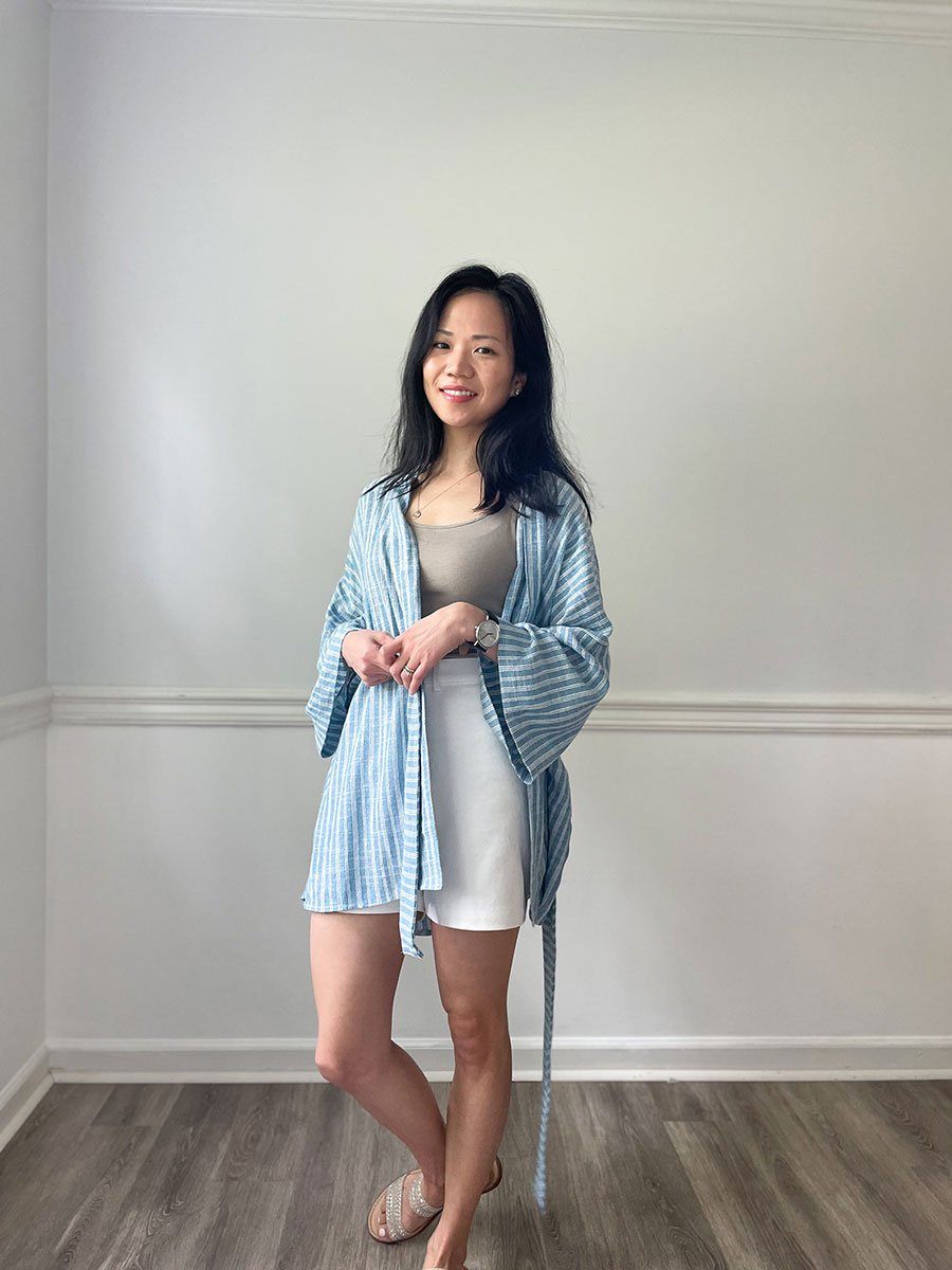 Robe Jacket in Chambray Rayon Linen with Ashley of Little Bit Co.