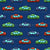 Colorful Toy Pixelated Video Game Cars on Navy Blue Wallpaper Image
