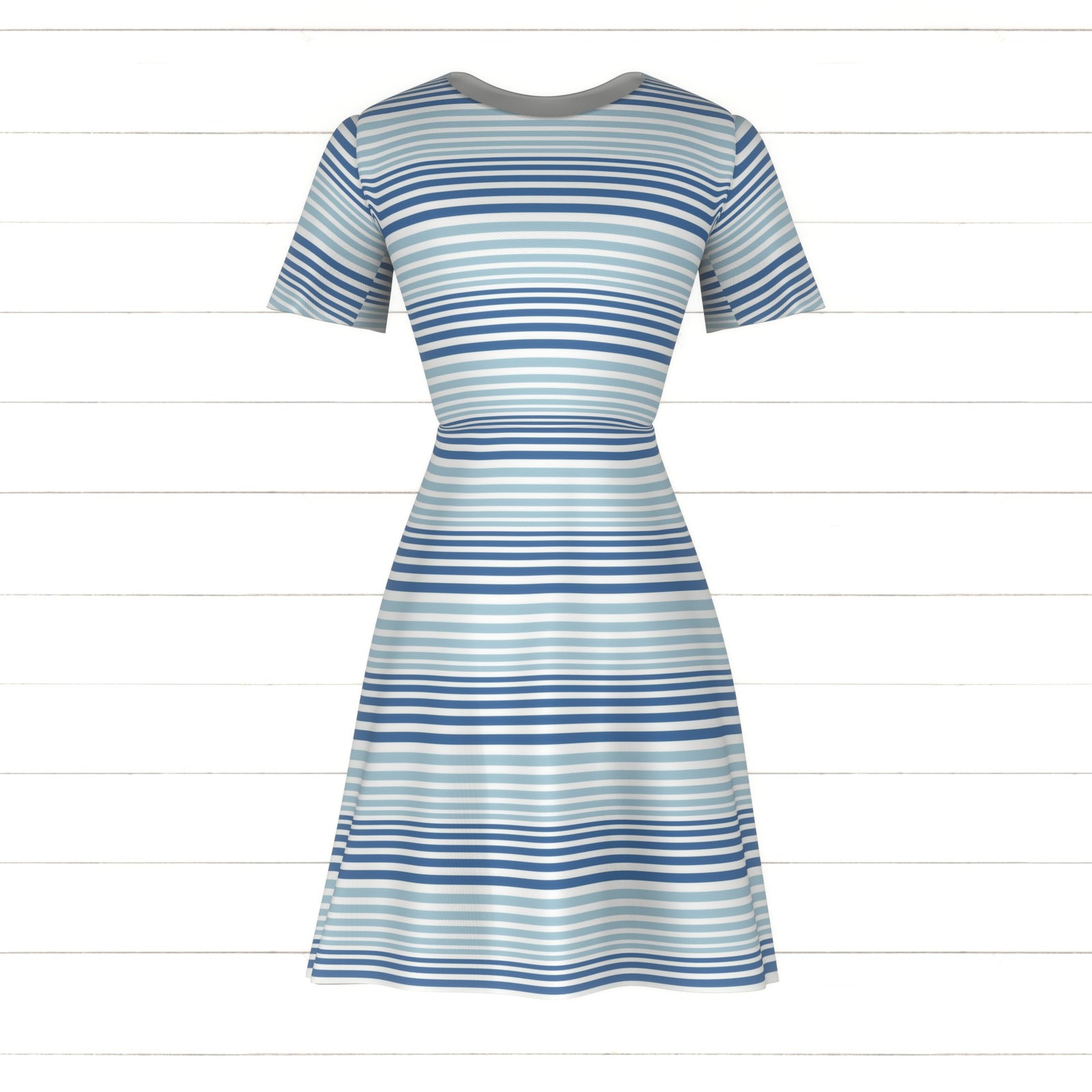 Tonal Azure and Light Blue Ombre Stripe Print Fabric, Minimal in Color