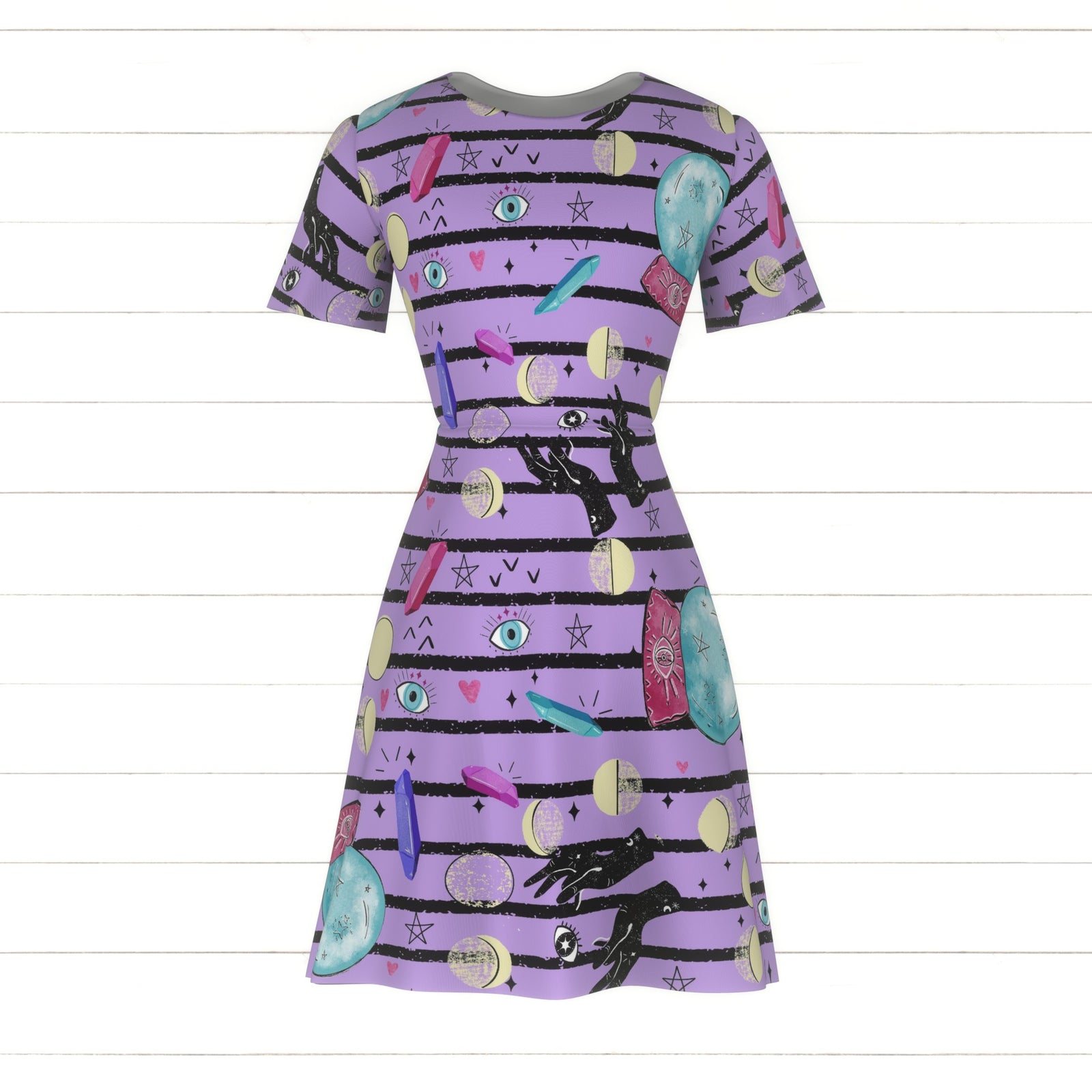 Pink, black, stars, witch, witchy, magic, evil eye, mystical, teen, girls, women, moon phase, crystals, purple, crystal ball