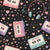 Pastel Retro Mix Tape & Headphones Toss on Black, 80s Mix Tape Collection by JuneyB Design Image