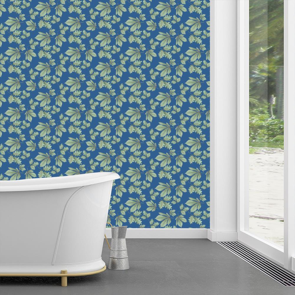 Oak and Chestnuts Leaves Wallpaper on Blue