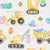 Watercolor Easter Bunny Construction Trucks Ecru Image