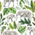 Tropical Jungle Elephant with Tropical Leaves on White Image