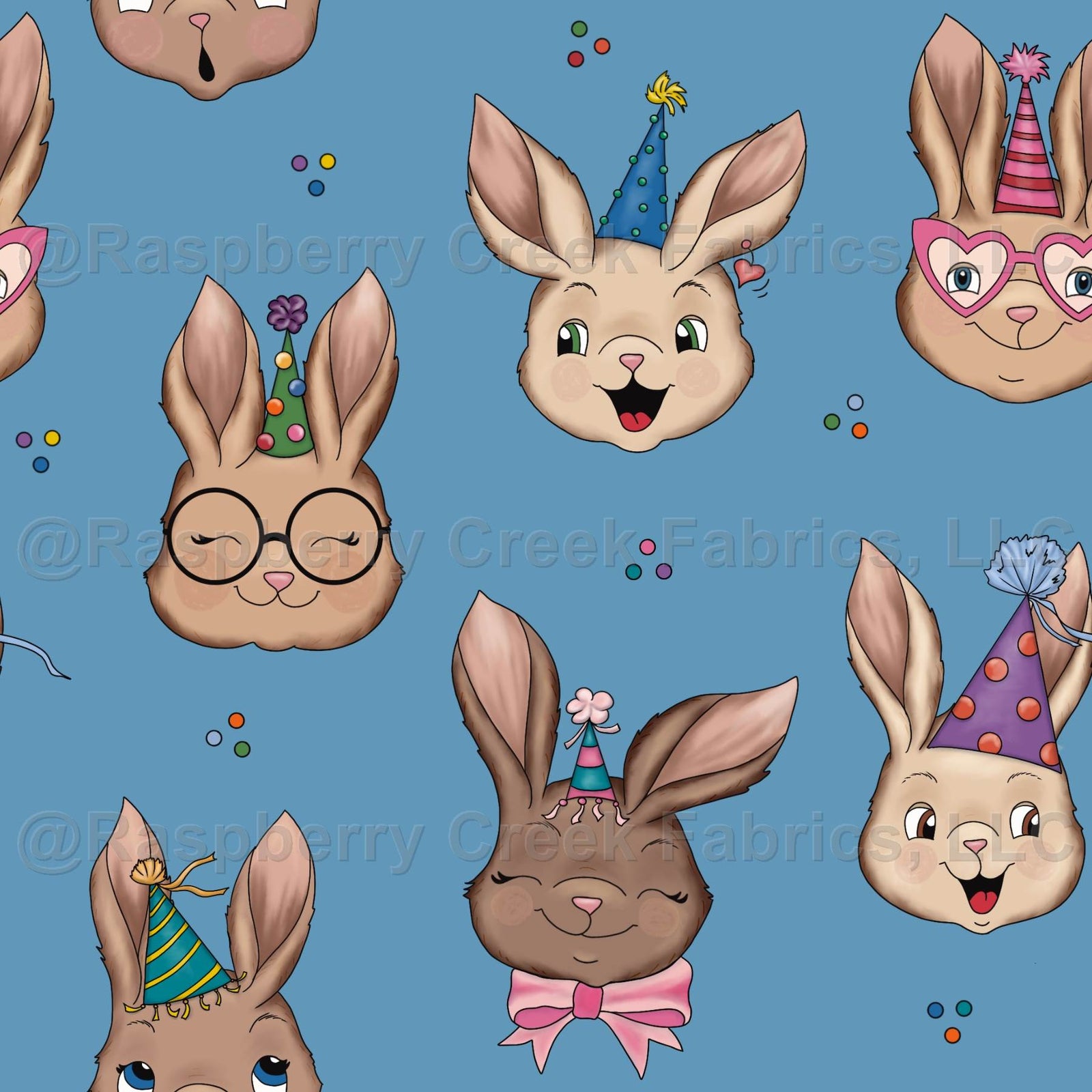 Party Bunnies on Blue by Lisa Wornham