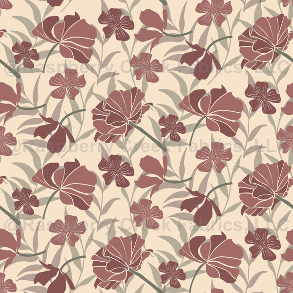 Flower Power Raspberry Fabric Poppies and Wildflowers - Raspberry Creek Fabrics
