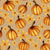 Painterly pumpkins and orange fall flowers on neutral yellow background Image