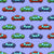 Colorful Toy Pixelated Video Game Cars on Purple Blue Image