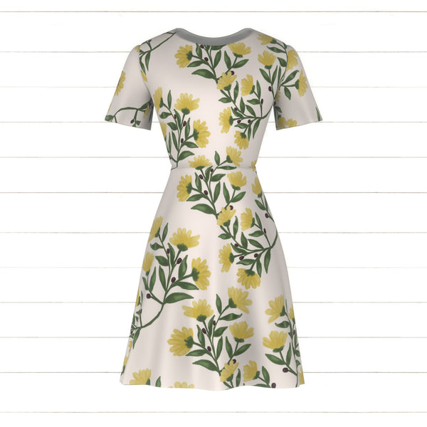 Yellow flowers on a circular layout floral flower pattern on a beige b ...