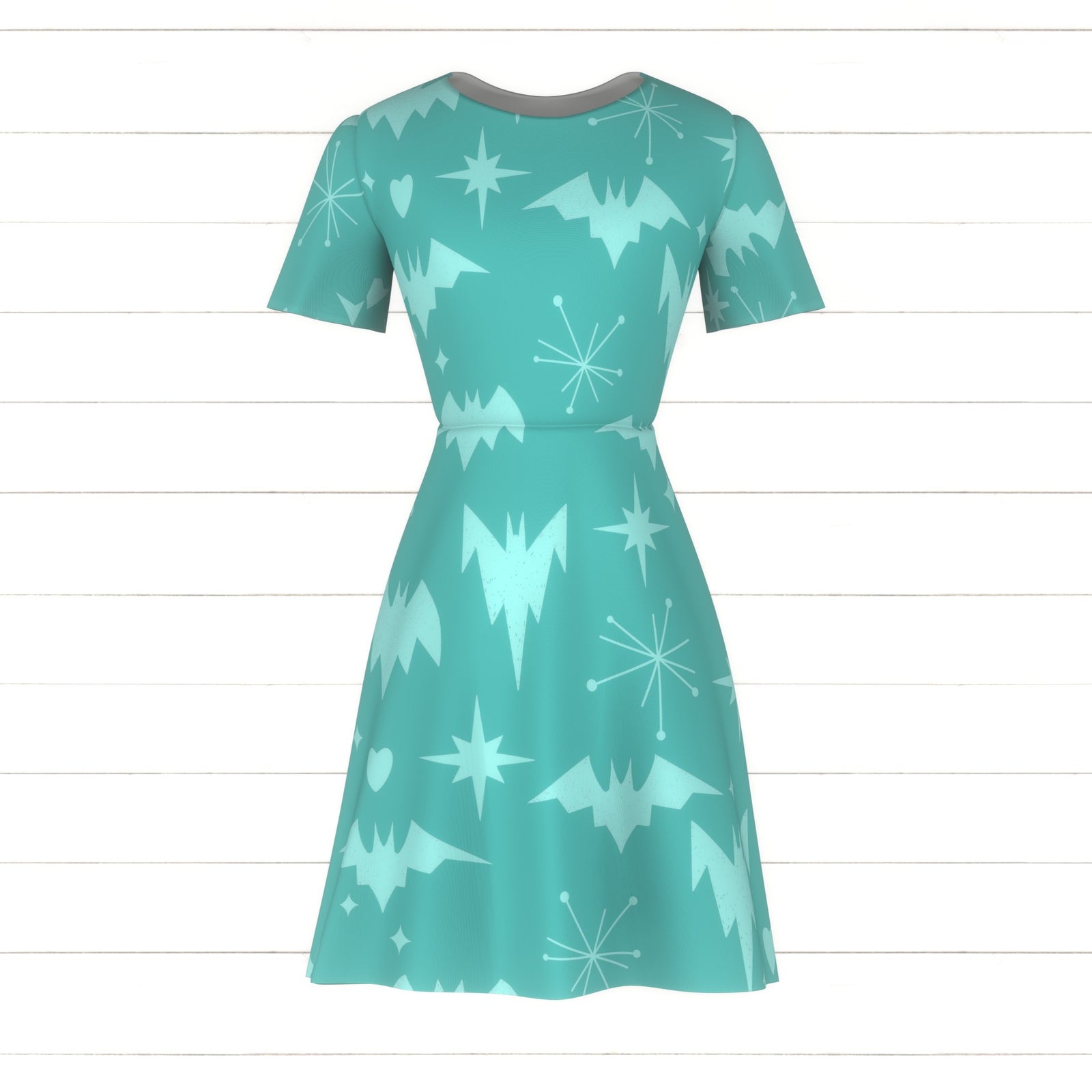 Retro Pastel Halloween Midcentury Bats in Double Turquoise