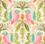 Bright pastel parrots and flowers in a modern tropical design with graphic symmetry on light green background Image