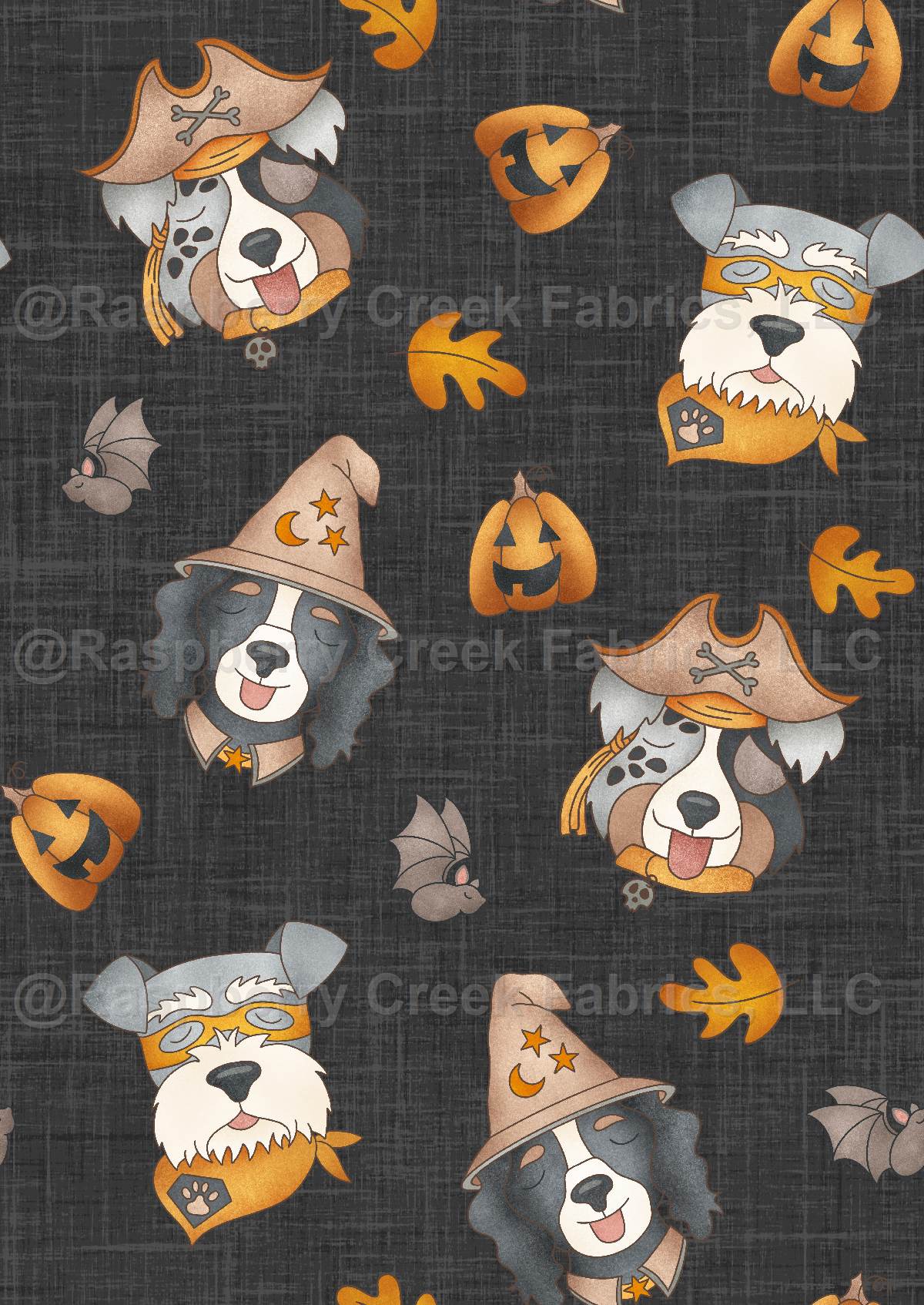 Costume Pups on Black, Paws & Pumpkins by Krystal Winn Design