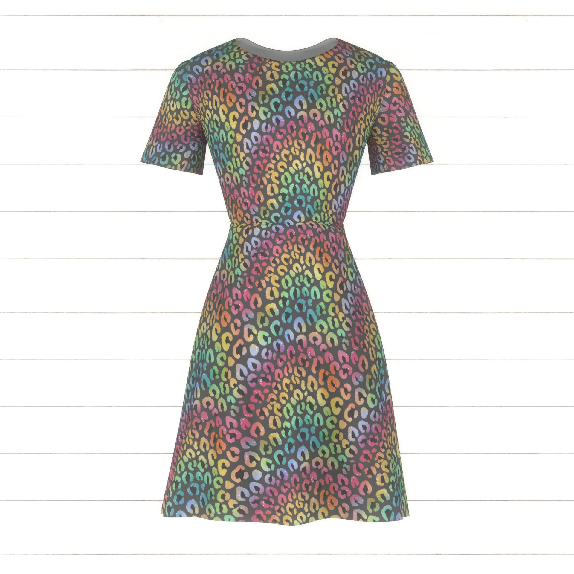 Pastel Rainbow Leopard Print on Grey Fabric, Raspberry Creek Fabrics