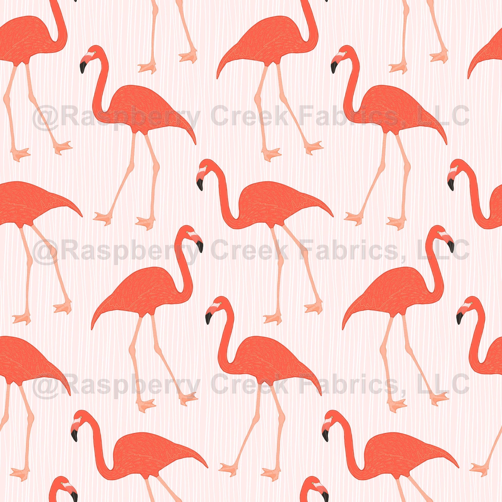 Coral Flamingos on Wonky Stripes