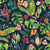 Tropical Jungle Foliage Floral on Navy Blue Image