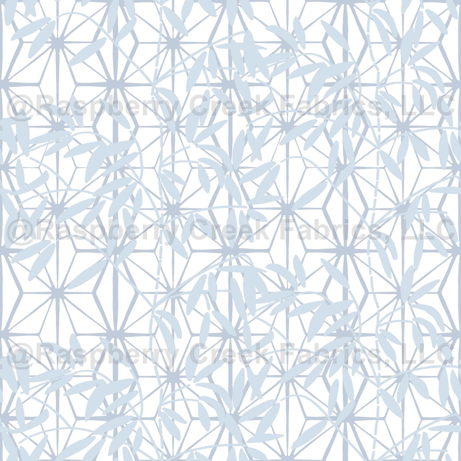 Abstract Bamboo in Light Blue on White, Shizen by Stephanie Fiona Design