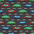 Colorful Toy Pixelated Video Game Cars With Road Lines Markings on Charcoal Gray Wallpaper Image