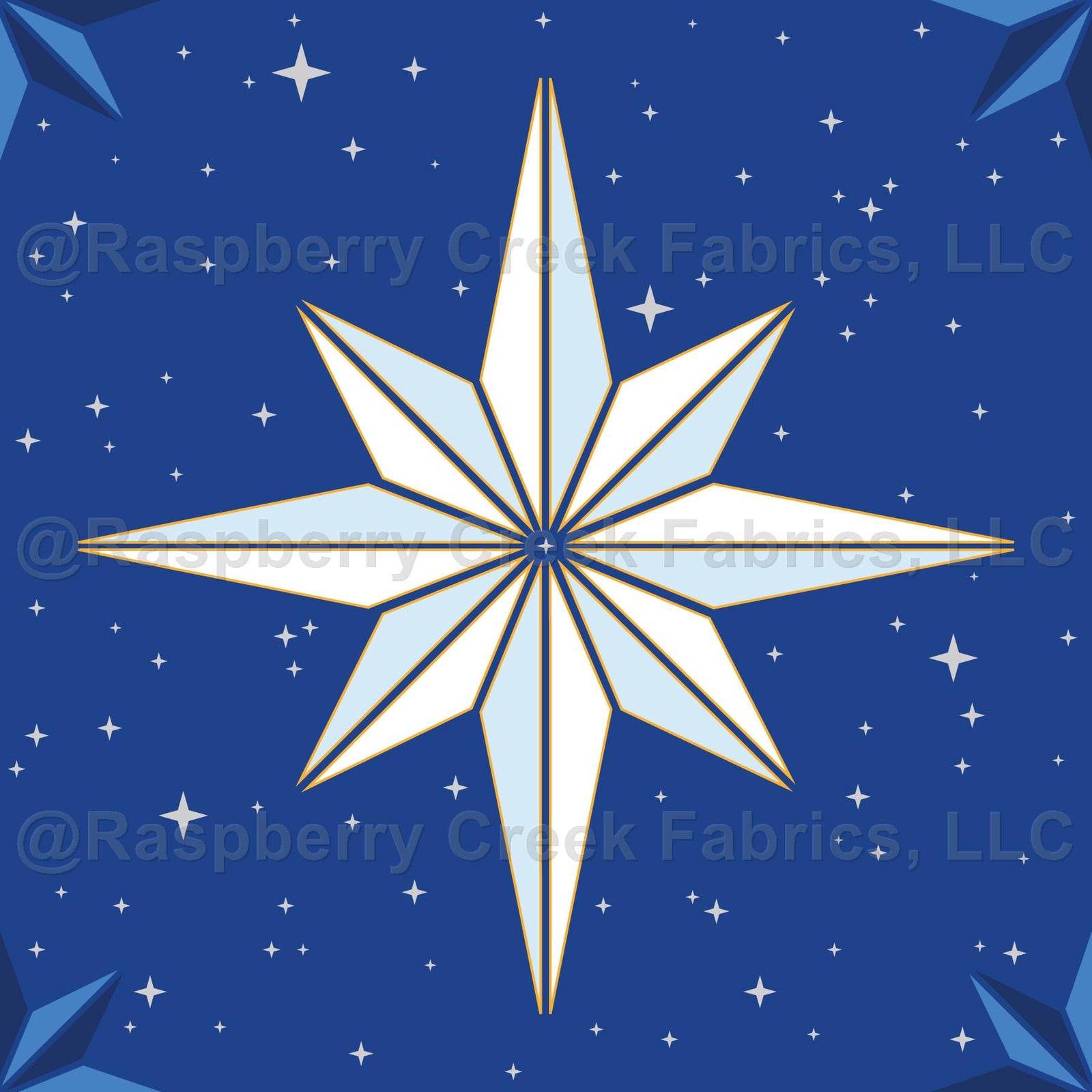 NorthStar Christmas Collection – Royal Blue with White and Light Blue North Star Design – Royal Blue, White. Light Blue, Gold Accents
