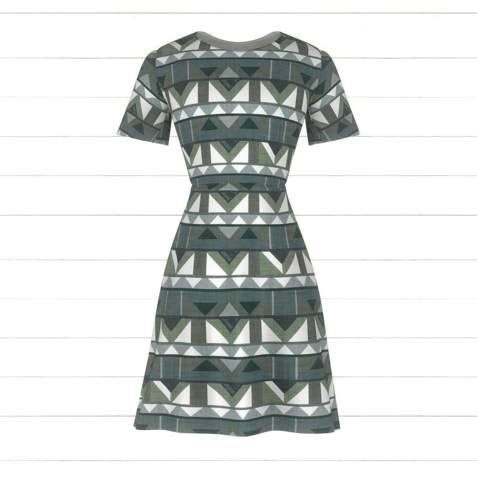 Tonal Light Grey Sage and Deep Teal Geometric Print Fabric, Winslow by Krystal Winn Designs