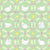 White Chickens and Cute Yellow Baby Chicks in Colorful Spring Floral Wreaths on a Mint Green Background Image