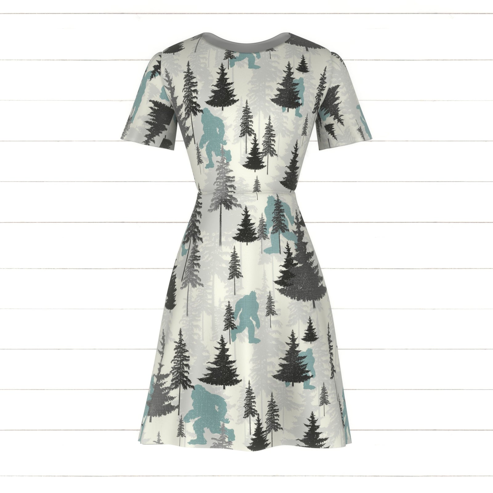 Hide and Seek Bigfoot Sasquatch Yeti Woodland Pines Aqua and Gray