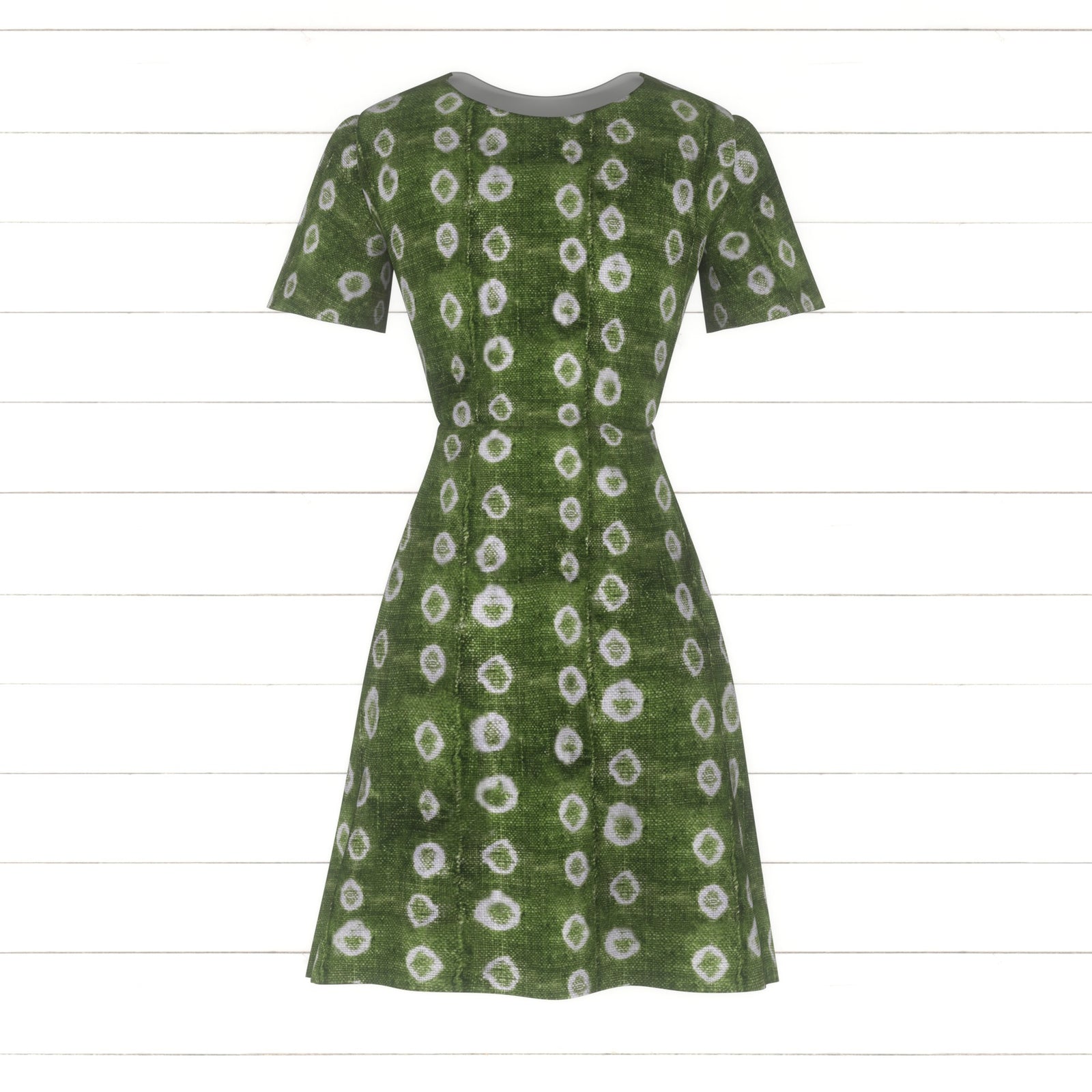 Polka dot mud cloth design, Green and white polka dots, Tie dyed dots, summer, spring, Apple green, blouse fabric, dress fabric, novelty polka dots