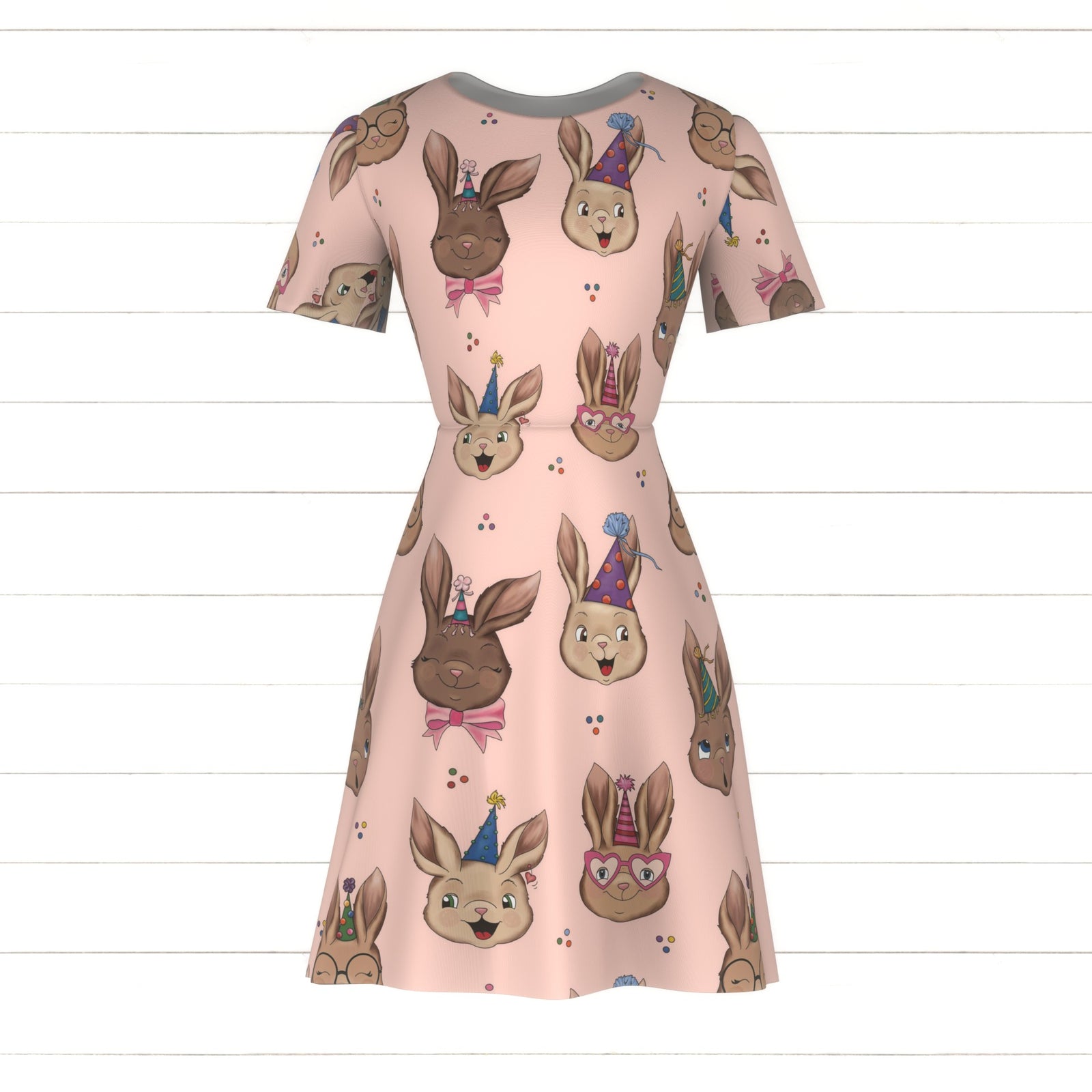 Party Bunnies on light pink by Lisa Wornham