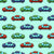Colorful Toy Pixelated Video Game Cars on Pale Turquoise Image