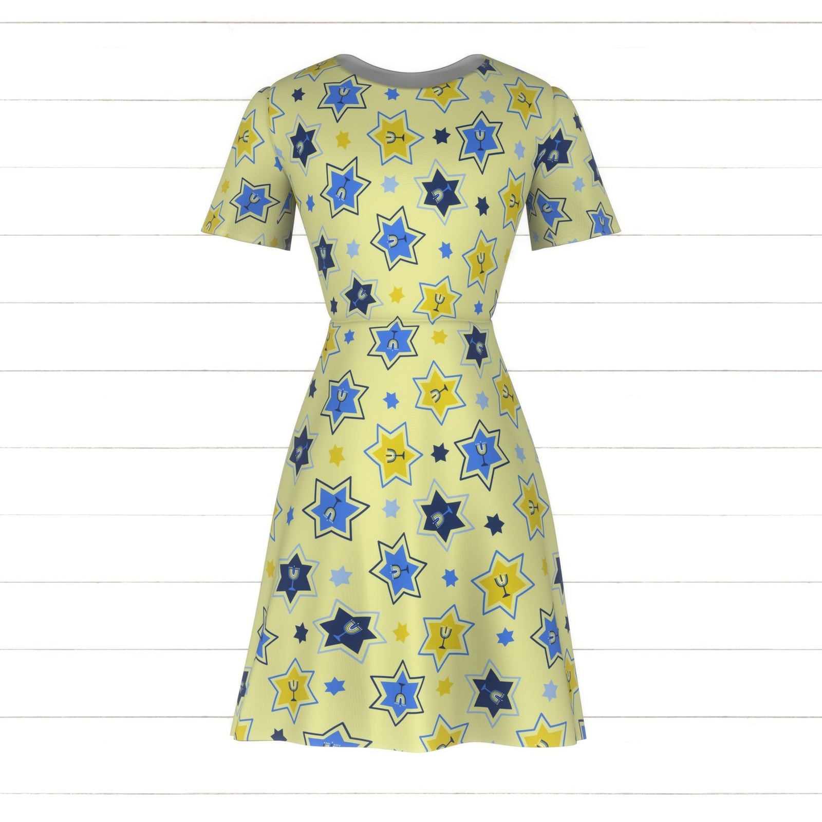 Hannukah Party Collection Star with Menorah on Yellow Background Fabric