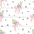 Dainty Block Print Bouquets in Pink and Lavender on White Image