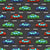 Colorful Toy Pixelated Video Game Cars With Road Lines Markings on Charcoal Gray Image
