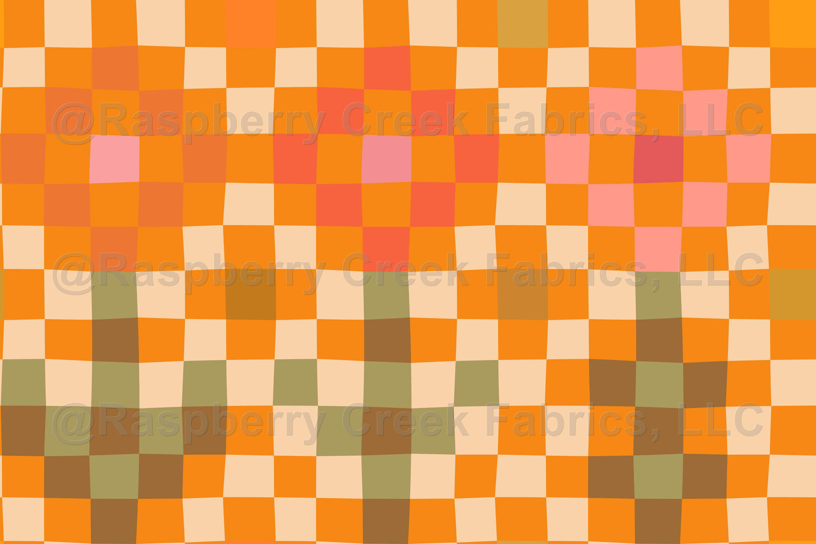 Cozy Orange Mosaic Pixelated Flowers Faux Quilt