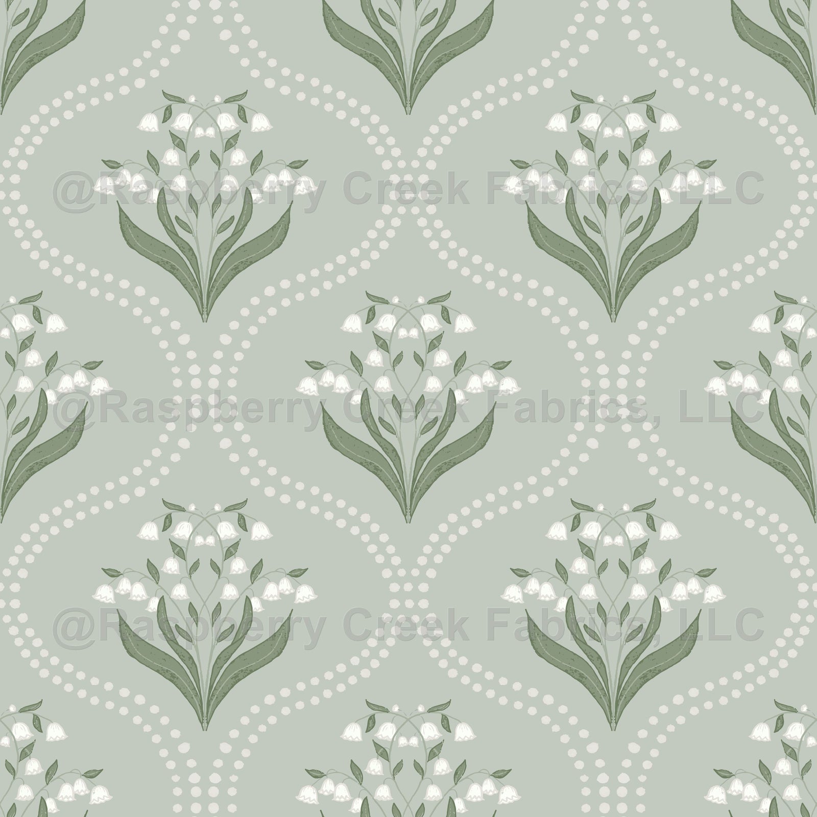 Lily of the Valley Ogee Aqua wallpaper design by Lisee Ree | floral ogee pattern in aqua blue