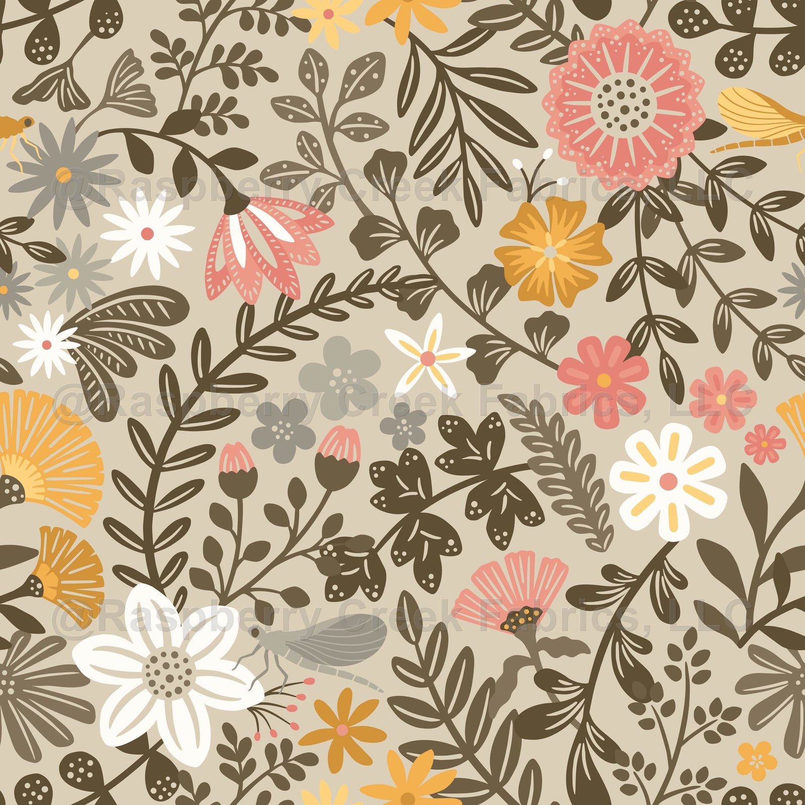 Meadow of wildflowers and leaves - gray
