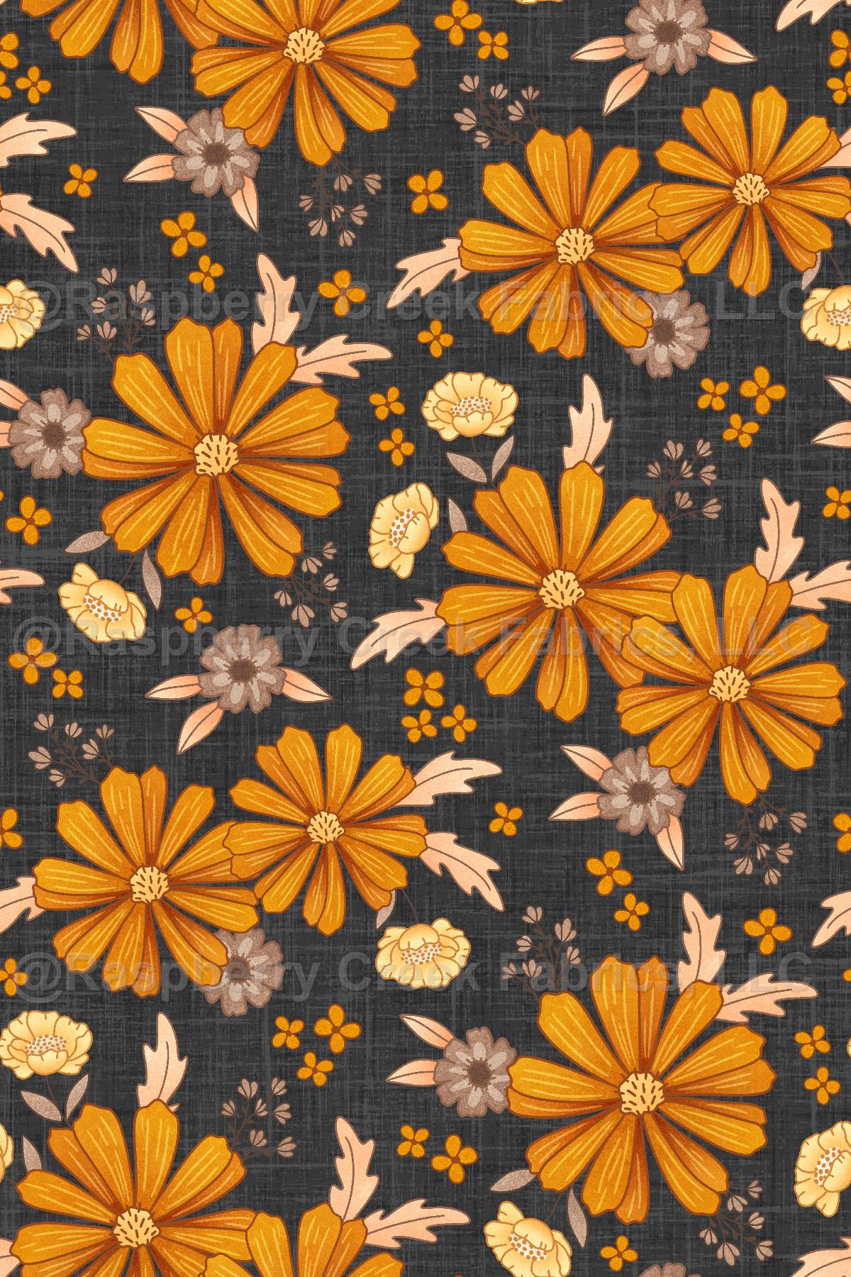 Harvest Floral on Black, Paws & Pumpkins by Krystal Winn Design