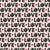 LOVE All Over Typography with Hearts in Black on Rose Image