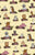 Country Retro Farm Animals And Floral Yellow Linen Image